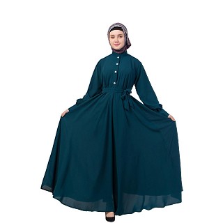 Umbrella abaya with cuff sleeves- Teal Green